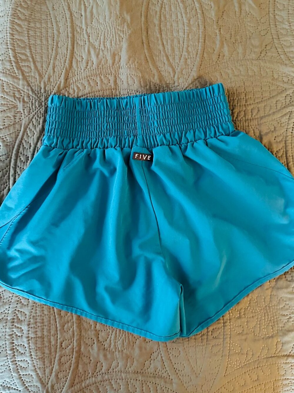 Five Dancewear Teal Smocked High Waist Active Shorts | Small